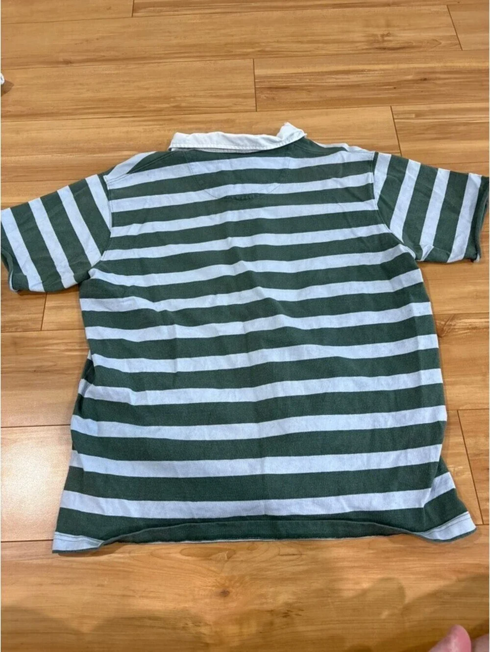 Vintage Polo by Ralph Lauren Green/White Striped Rugby Shirt - XL